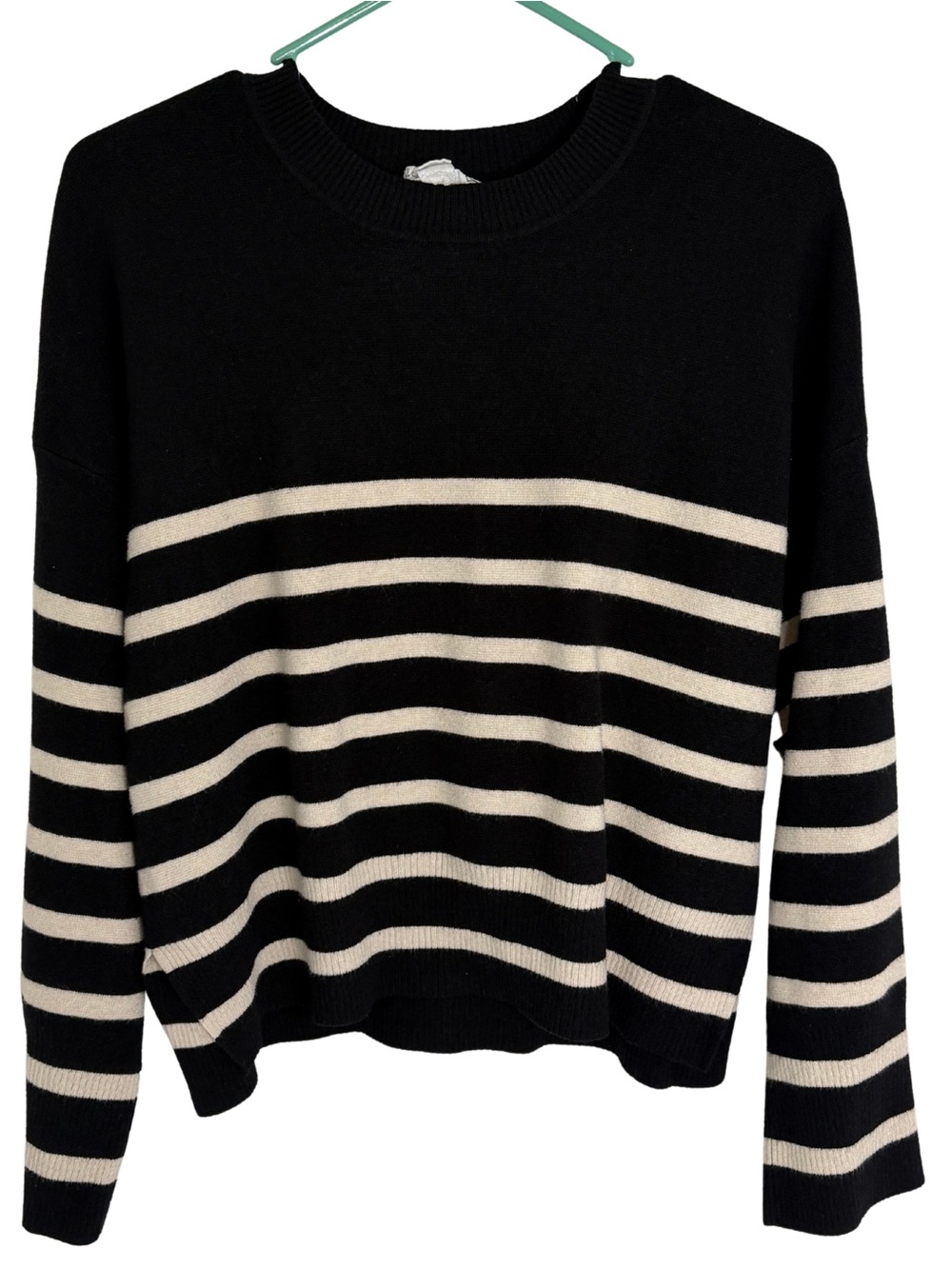 For The Republic Black & Off-White Striped Crewneck Sweater